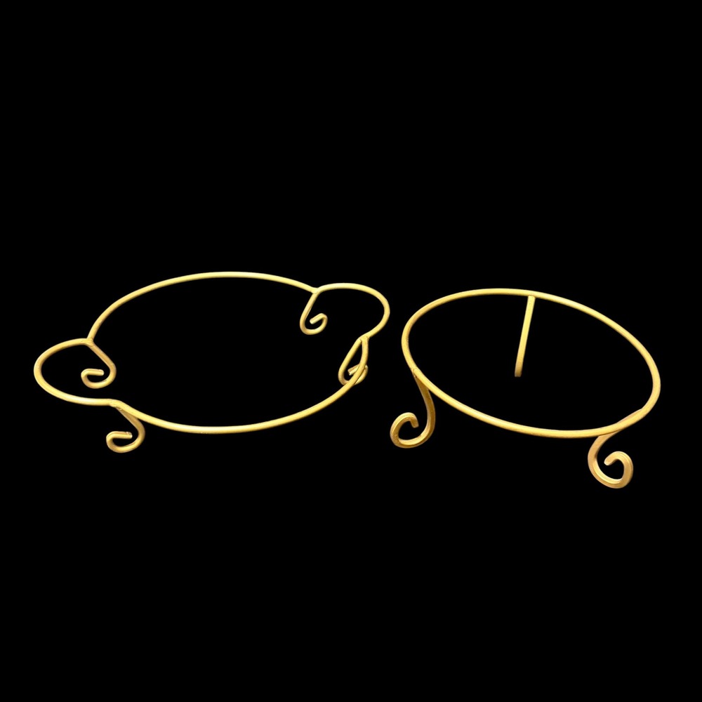 Gold Metal Scroll Footed Plant/Bowl Pot Stand Set of 2 Buffet Hollywood Regency